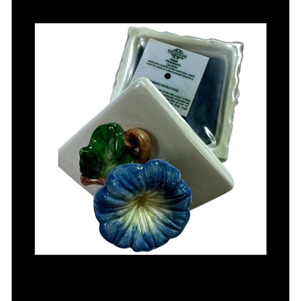 Fitz and Floyd Morning Glory Lily Ceramic Candle Holders Set of 2 Purple White